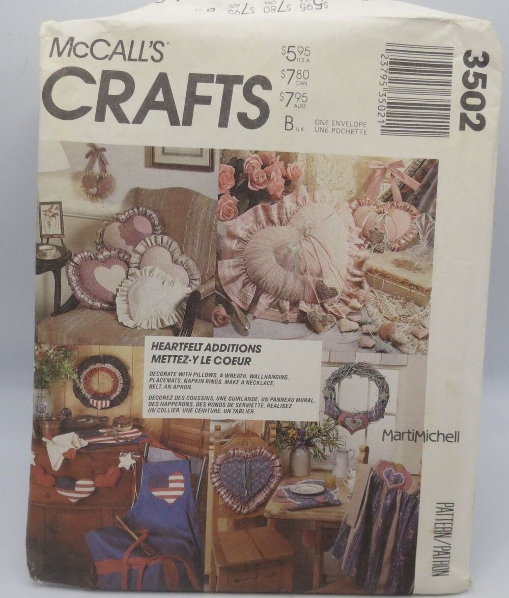 McCall's 3502 Crafts Heartfelt Additions One Size 1990s Folk Art